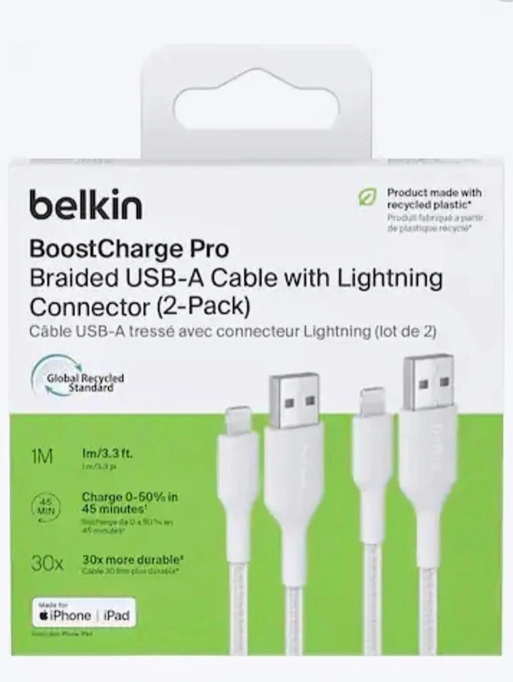 Belkin BoostCharge Pro Braided USB-A Cable with Lightning Connector (2-Pack)
